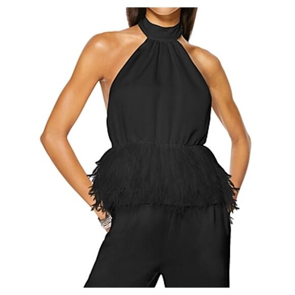 Danni Womens Faux Feather Peplum Halter Top XS NWT